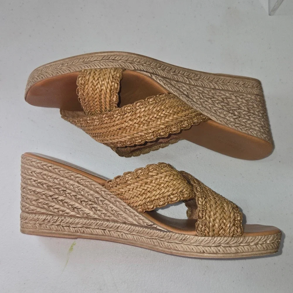 Fabio Maggeni Italy Woven Wedge Sandals Tan Espadrille Slides 9M 15764M